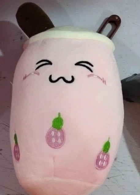 Strawberry Milk Tea Plush Boba Toy Pillow in various colours and sizes