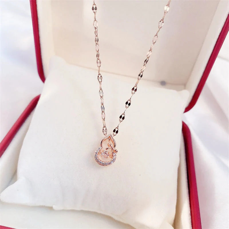 Valentine's Day titanium steel perfume bottle pendant necklace with zircon detail