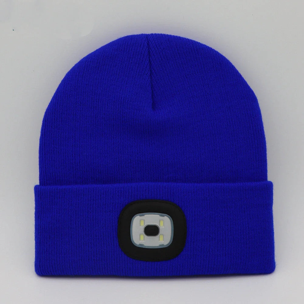 LED Knit Hat with built-in light for night visibility, made from 100% wool
