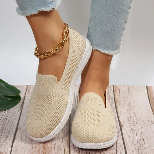 Women's breathable mesh slip-on loafers in white, beige, black, and blue