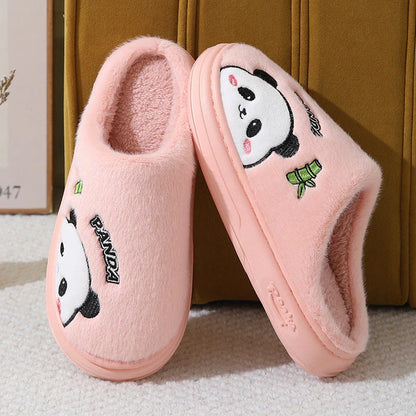 Cozy cartoon panda slippers with plush lining and anti-slip soles for comfortable indoor wear