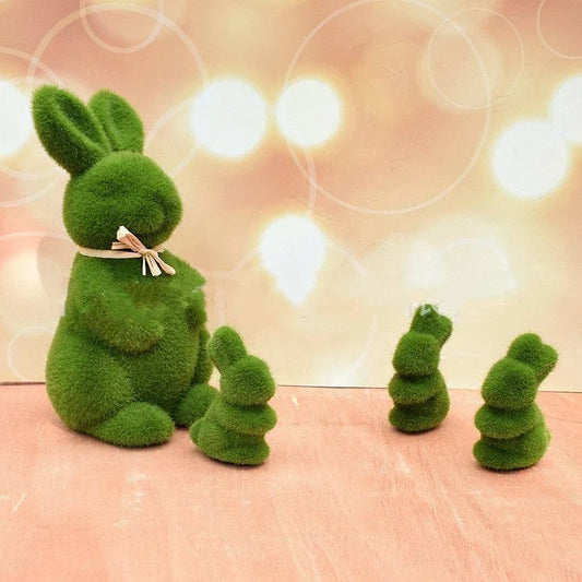 Moss-covered Easter bunny decoration made of foam and artificial grass turf, perfect for desktop or shelf display
