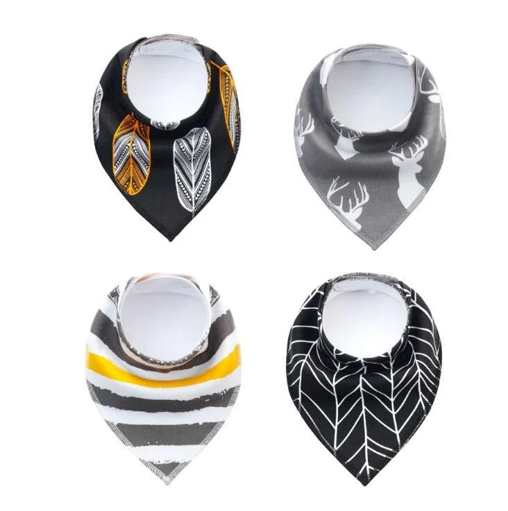 Stylish baby bibs set with arrow, wave, and triangle prints, perfect for keeping your baby clean and fashionable.