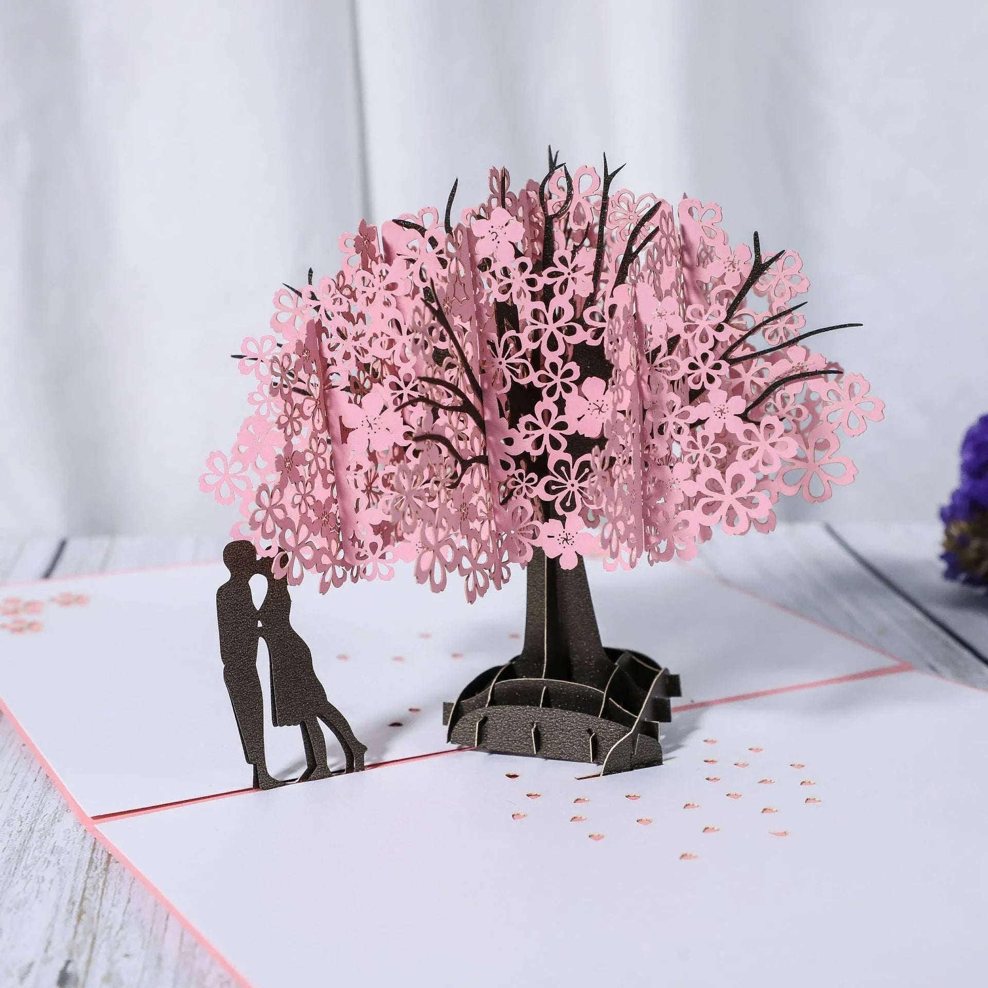 Elegant 3D pop-up wedding and anniversary greeting cards with laser-cut designs in a variety of romantic themes