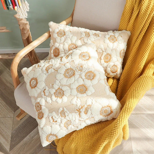 French vintage cotton pillow cover with sunflower design, perfect for home decor