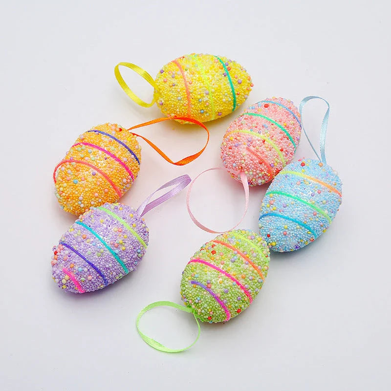 Colorful DIY Easter egg hanging decorations in various sizes and styles, perfect for springtime displays and celebrations.