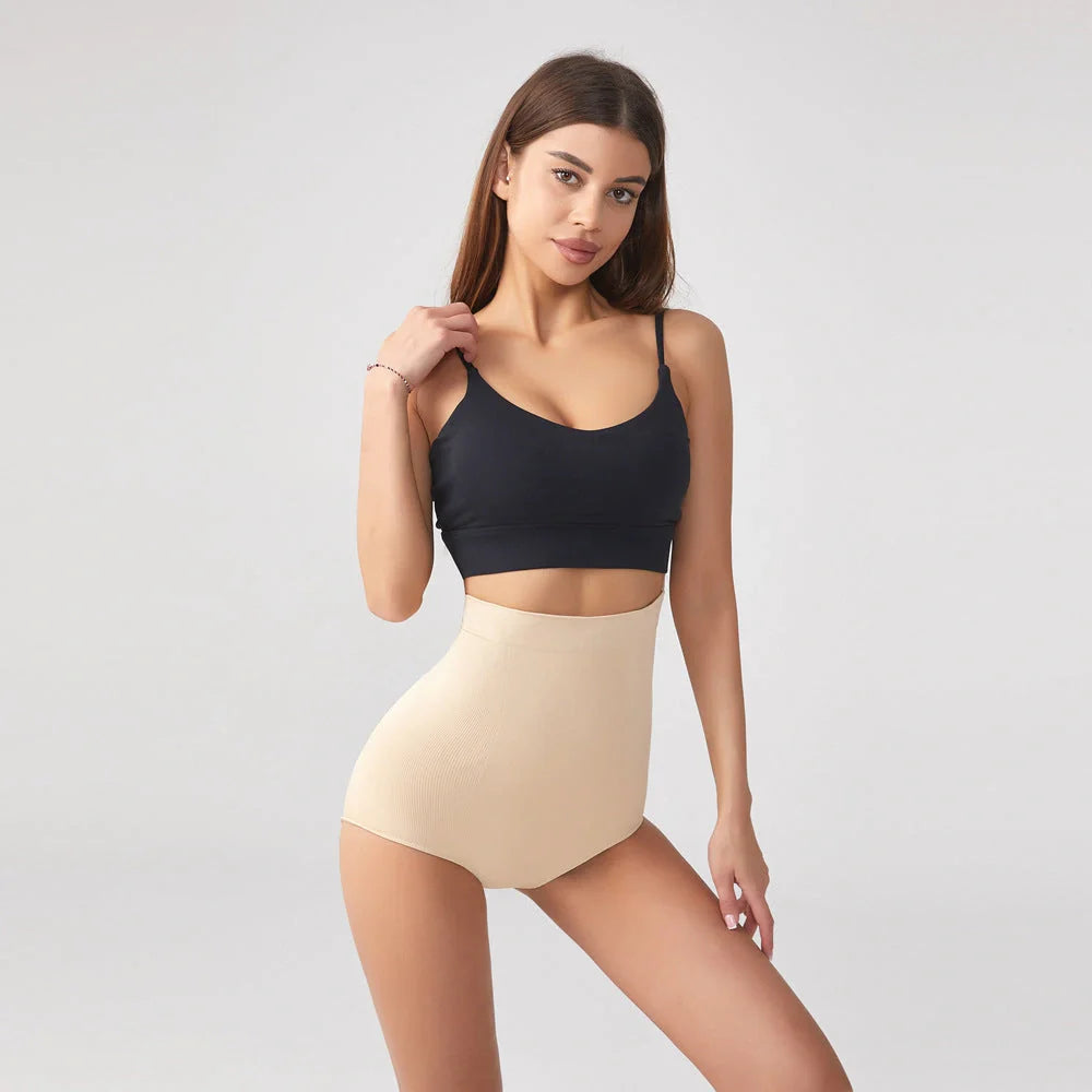 Seamless high waist plus size abdominal pants in black and skin color