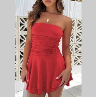 Women's Summer Ruffles Tube Short Dress in various colours and sizes