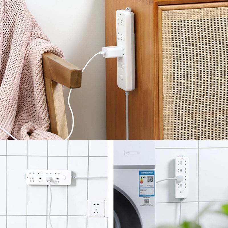 Self-adhesive wall hook in green, blue, white, and pink for cable organisation