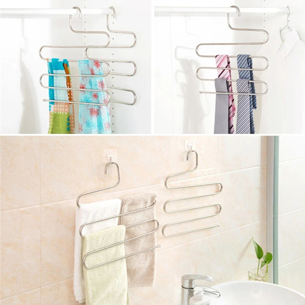 Sturdy and Stylish 5-Tier Pants Rack in Stainless Steel, Designed to Maximize Closet Space and Organize Pants, Jeans, and Trousers