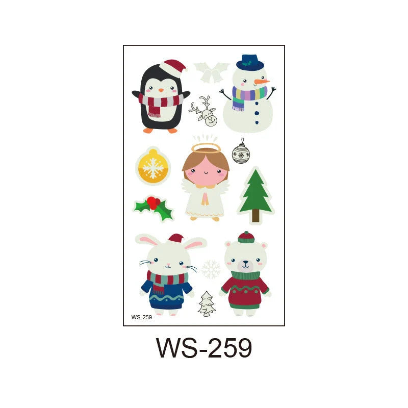 Festive Santa Claus luminous Christmas tattoo stickers with vibrant designs for parties, events, and home decor