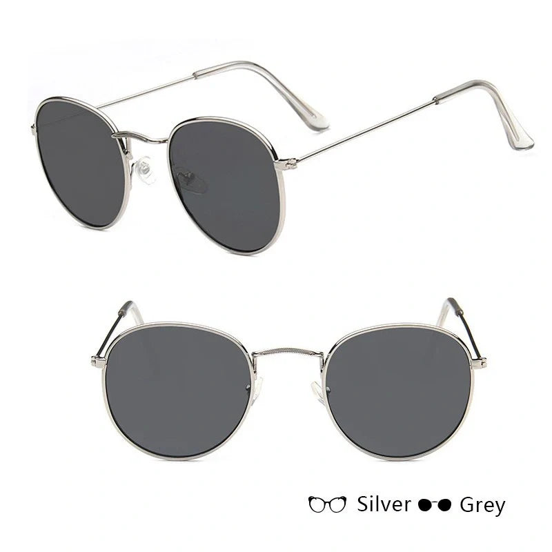 Women's retro metal sunglasses with round frame in gold and silver options