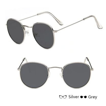 Women's retro metal sunglasses with round frame in gold and silver options