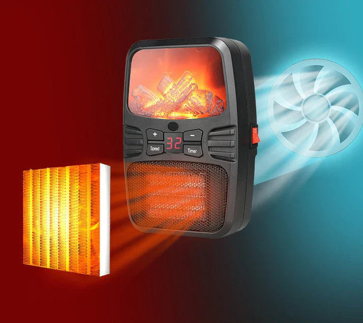 Compact 1000W electric fan heater with remote control, suitable for home and office use