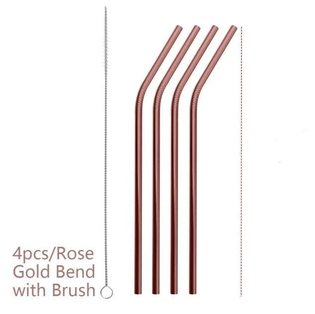 Vibrant reusable stainless steel straws set with cleaning brush, eco-friendly alternative to plastic