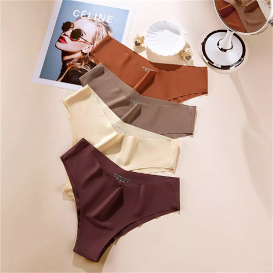 Women's V-shaped Waistband Seamless Ice Silk Panties in 5-colour set