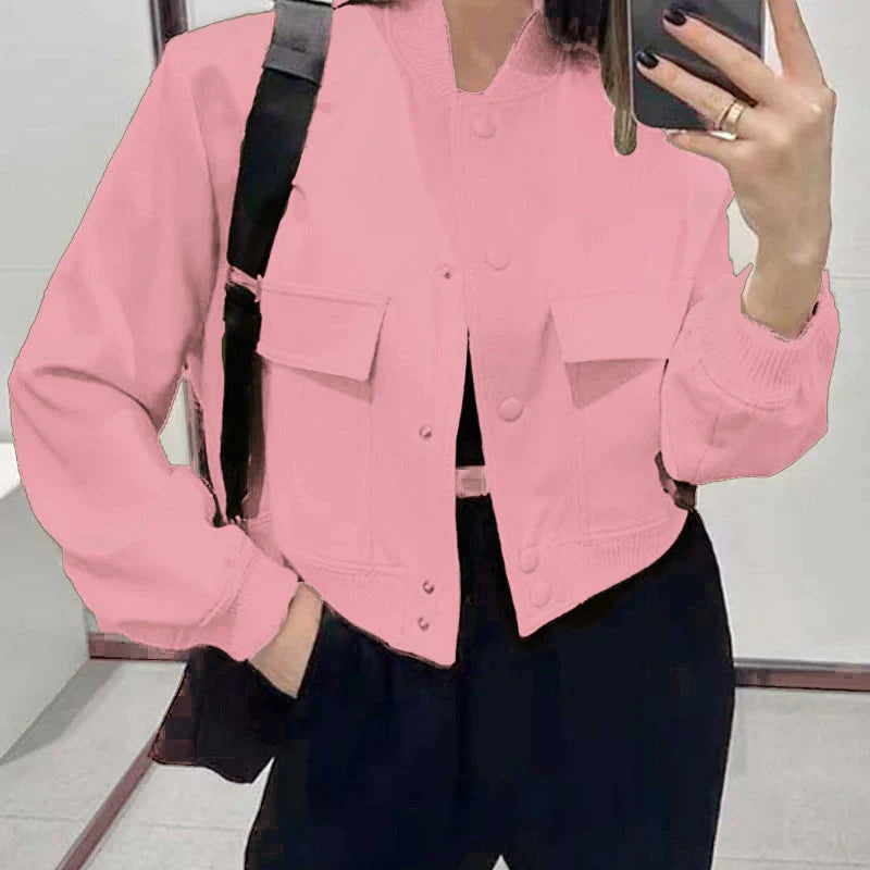 Women's stand-collar jacket with big pockets in various colours