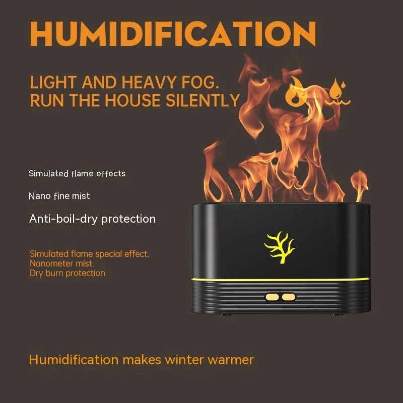 USB Flame Humidifier with aroma diffuser and LED night light in white and black
