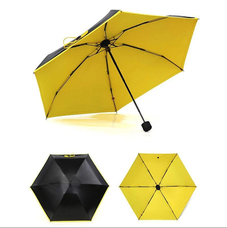 Compact folding umbrella in multiple colours, offering sun protection and windproof design for all-weather use in the UK