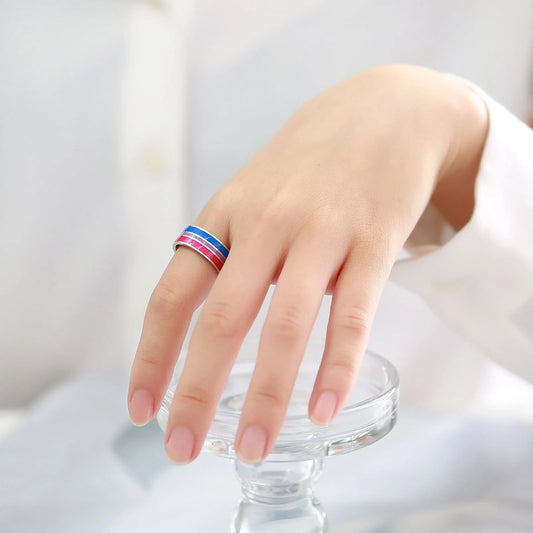 Men's titanium steel rainbow flag ring with vibrant colours, perfect for pride or travel commemoration.
