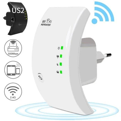 Dual-band WiFi repeater for enhancing wireless coverage and internet speeds in home or office