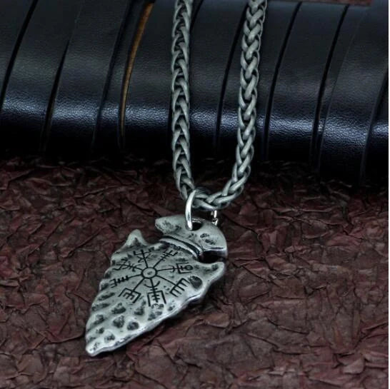 Alloy compass pendant necklace with twisted piece chain in silver and ancient tin finishes
