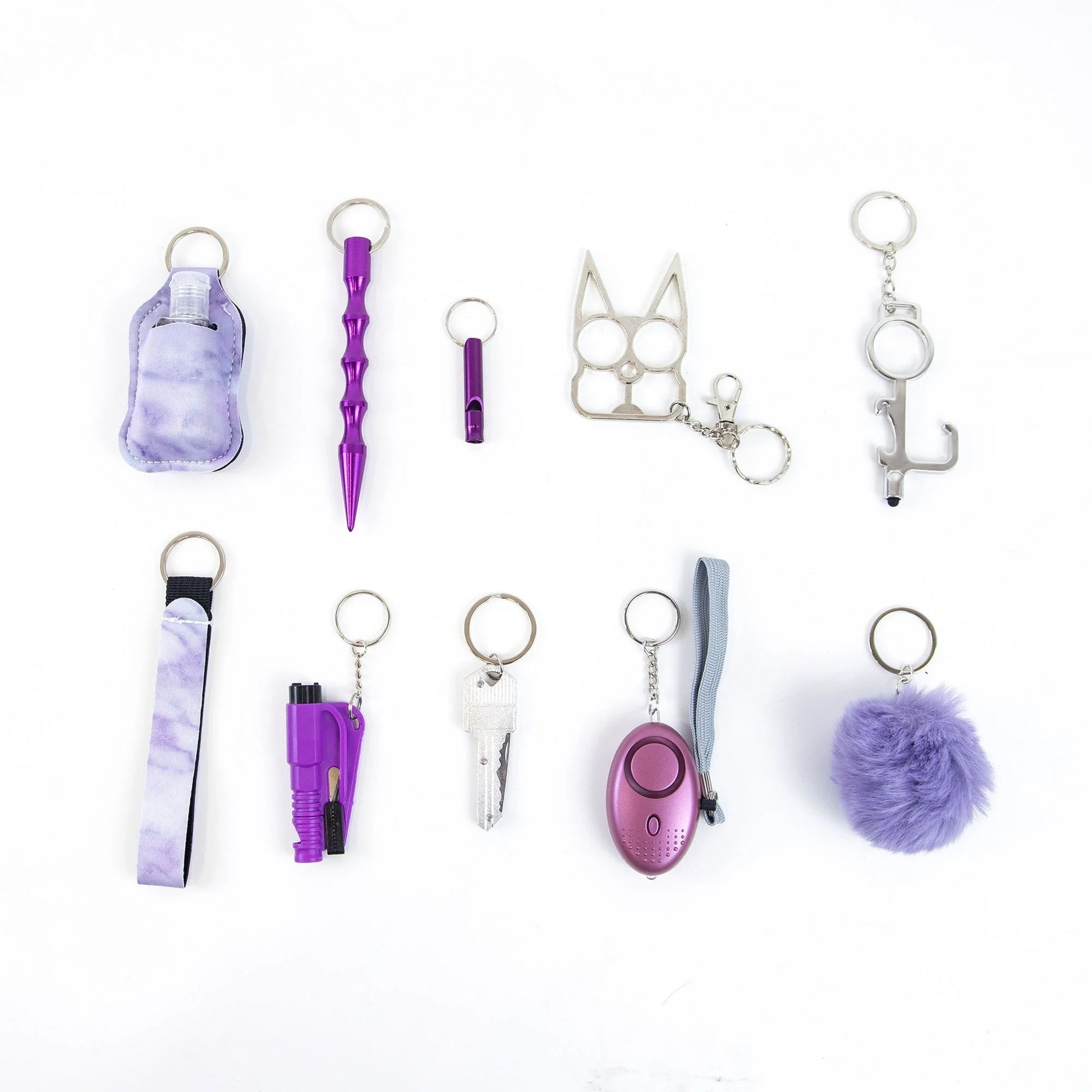 Self Defense Keychain Set for Women with 11 Safety Accessories including alarm and window breaker