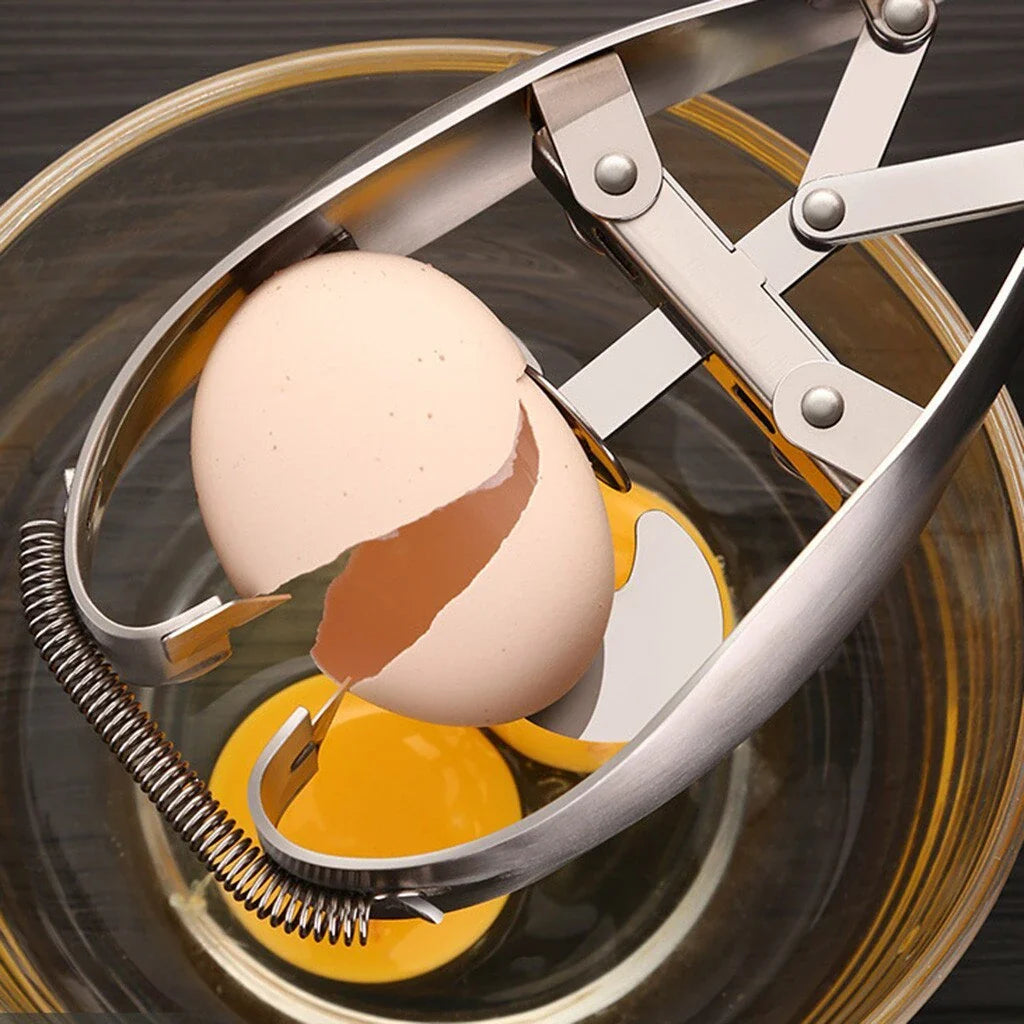 Premium stainless steel egg opener with razor-sharp blades for effortless, mess-free egg cracking