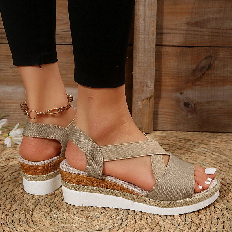 Women's cross-strap platform gladiator sandals with hemp heel in various colours