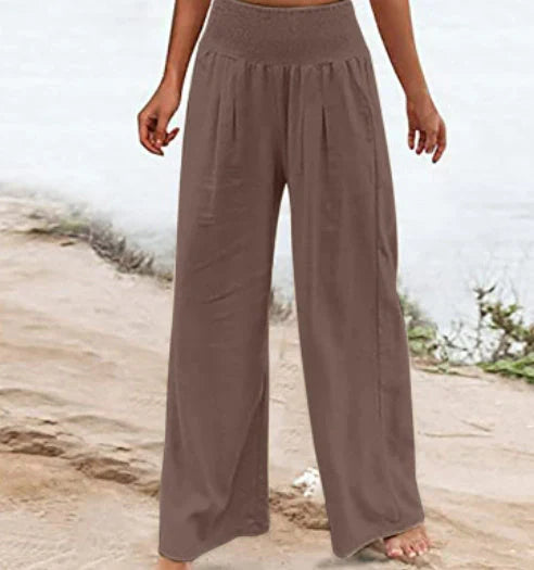 Women's stylish cotton linen wide leg trousers in various colours