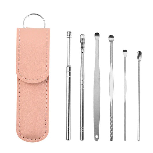 Premium stainless steel ear cleaner set with dual-headed spiral design and carrying case