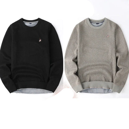 Men's navy blue velvet thickened winter sweater, regular fit, 100% polyester