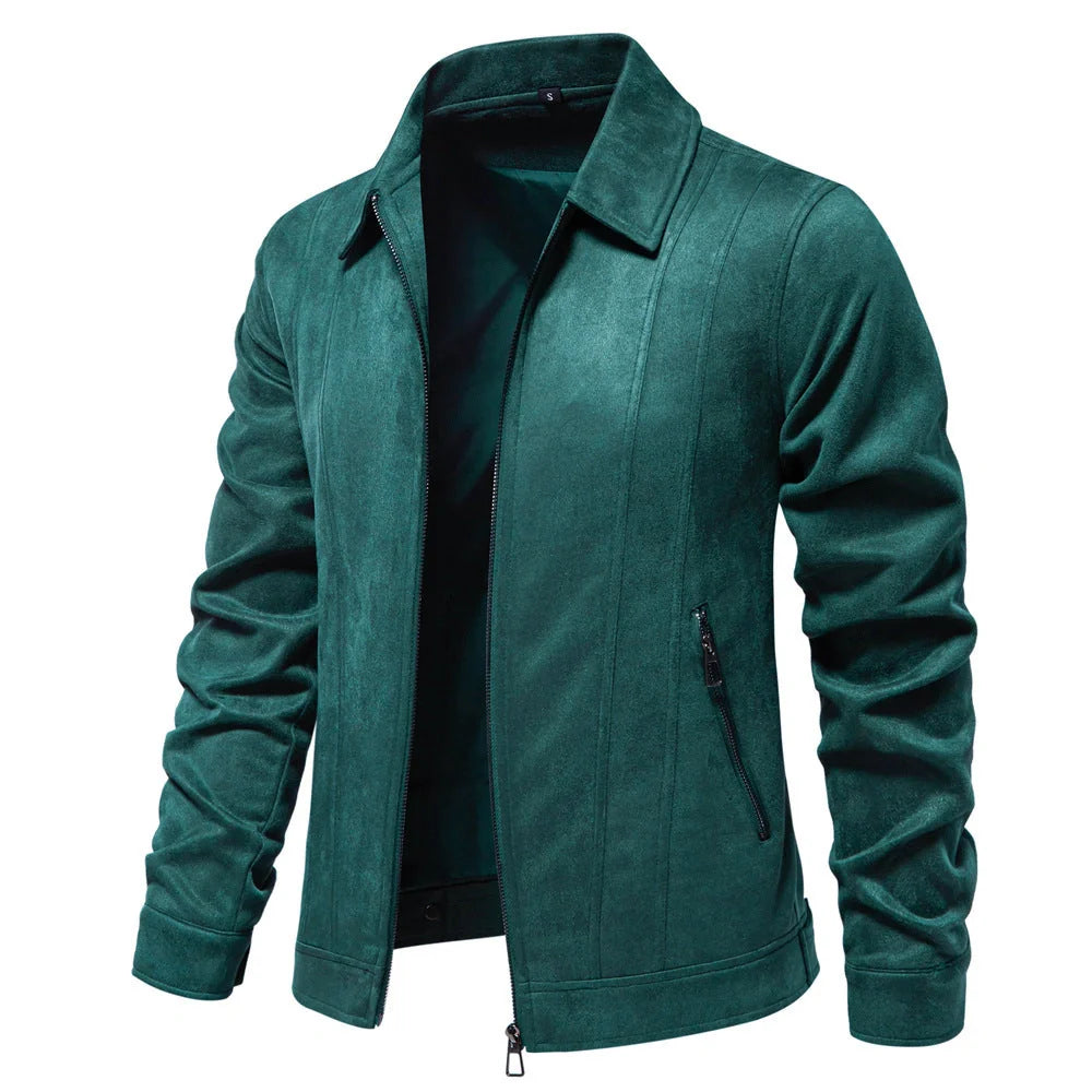 Men's suede lapel zipper jacket in various colours for autumn and winter wear