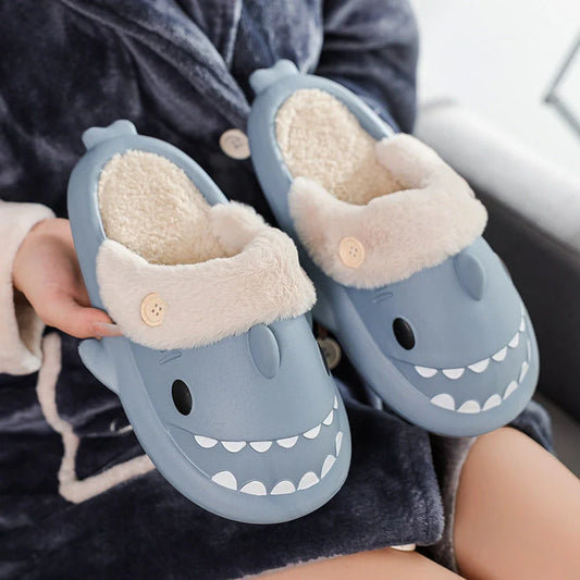 Winter Shark Shoes House Slippers with Button EVA Couple Slippers in various colours