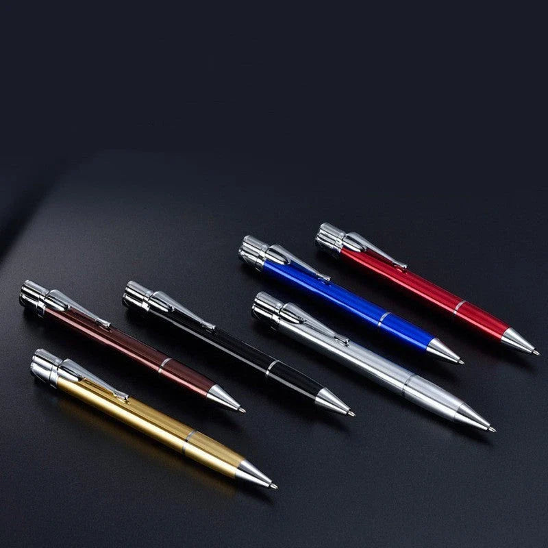 Premium metal pen lighter with a powerful windproof flame, refillable butane design, and compact portable size for outdoor adventures and everyday use