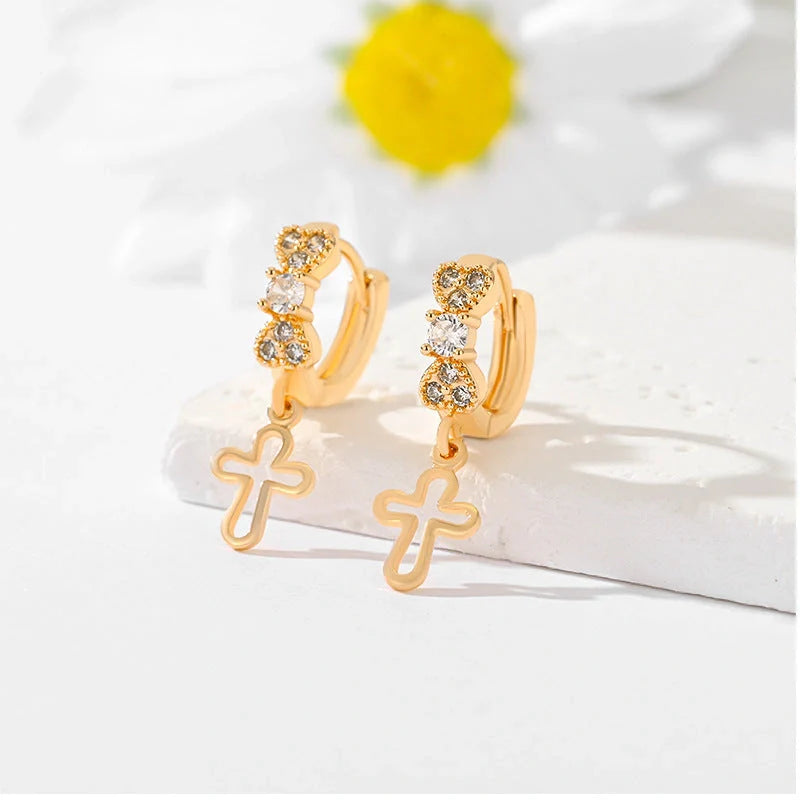 Gold-plated cross earrings in various colours for women