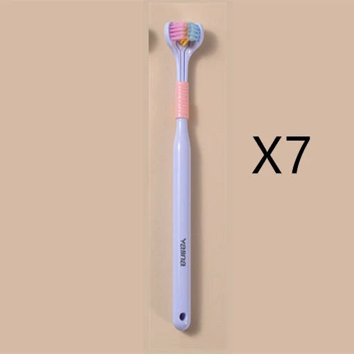 Soft bristle toothbrush with 3-sided brush head for thorough dental cleaning