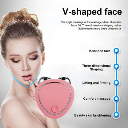Portable facial micro-current beauty instrument with dual roller massager for lifting, firming, and reducing puffiness