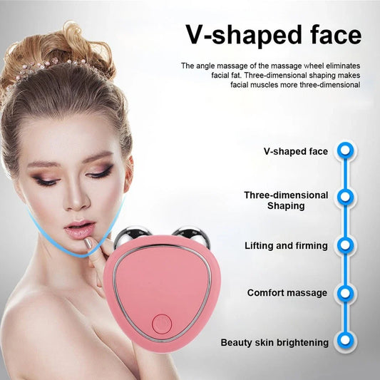 Portable facial micro-current beauty instrument with dual roller massager for lifting, firming, and reducing puffiness