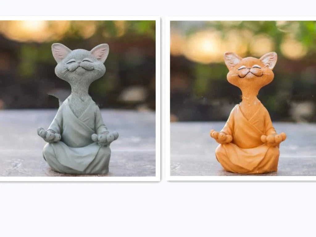 Captivating Black Buddha Cat Figurine crafted from premium resin, perfect for meditation spaces, yoga studios, and home decor
