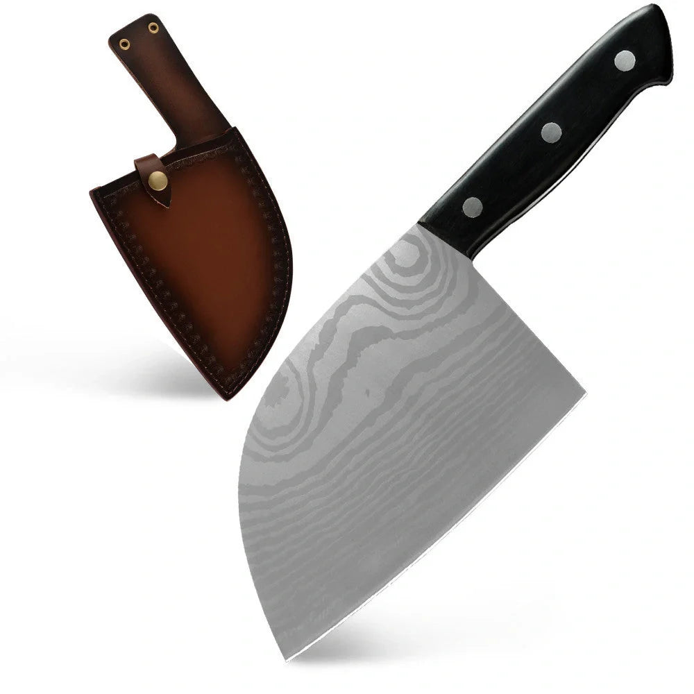 Hand-forged stainless steel butcher knife with wood handle for precision cooking