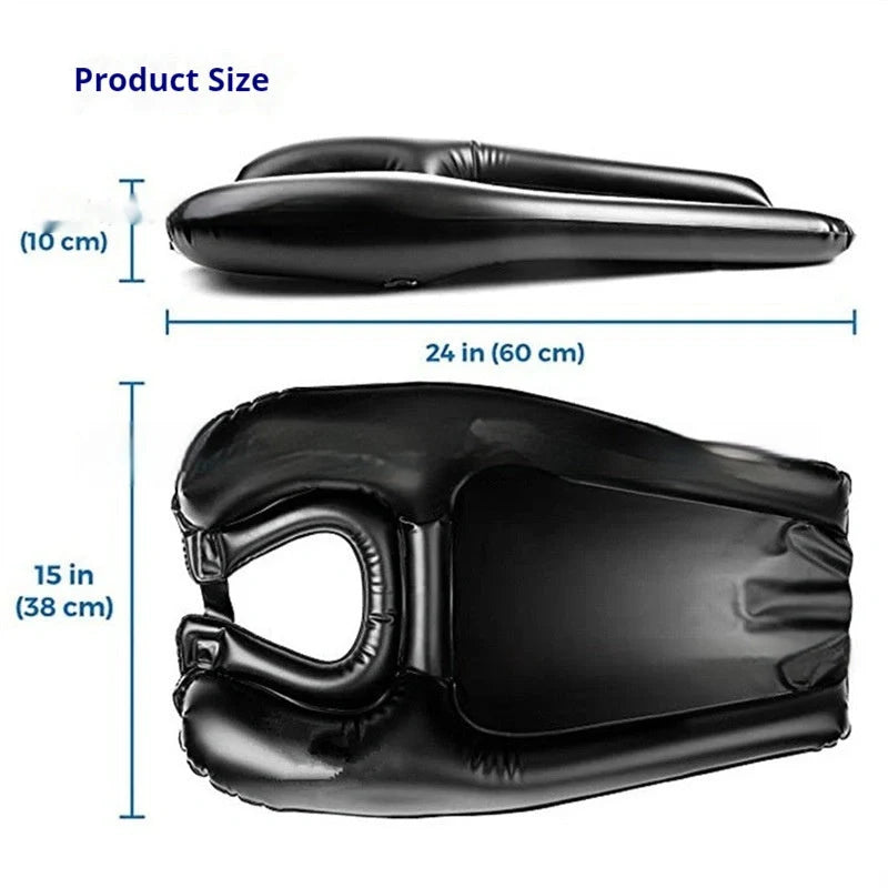 Inflatable Shampoo Basin for elderly care, white and black options, includes drain