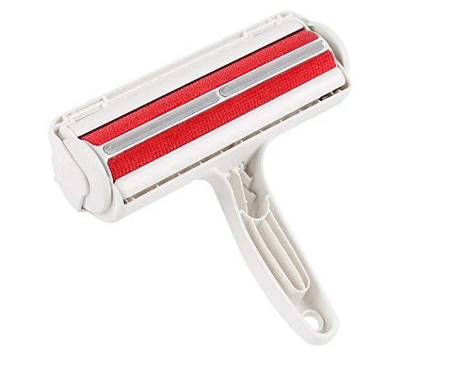 Durable ABS pet hair remover tool in red and blue for efficient cleaning of furniture and carpets