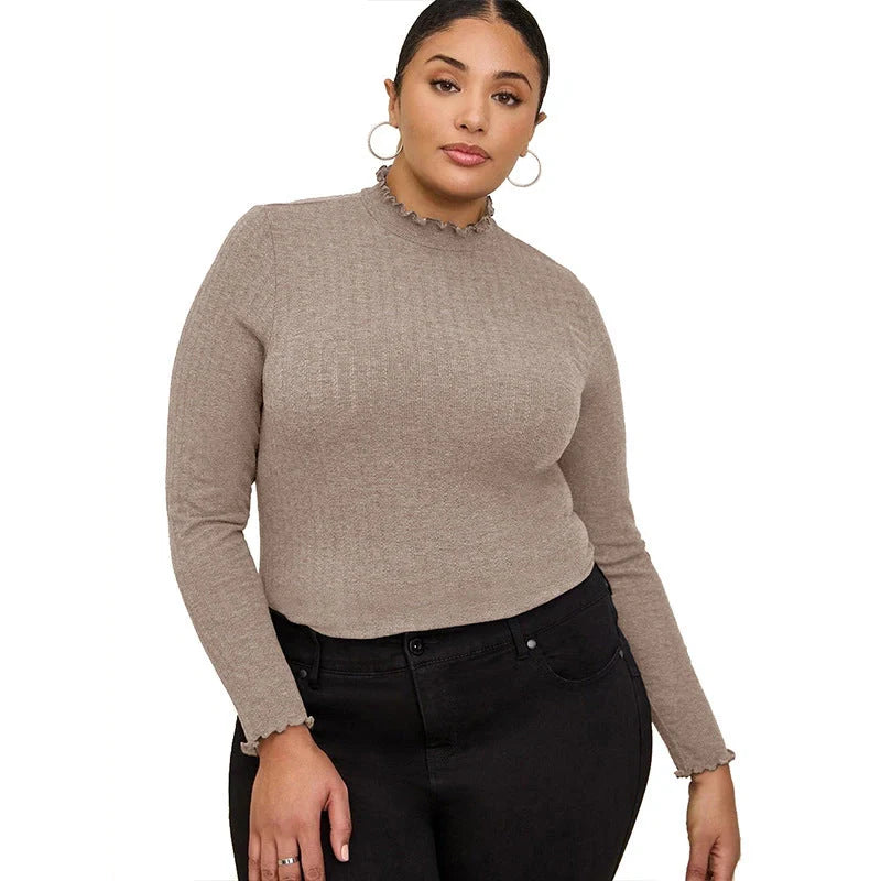 Women's slim fit half-high collar long sleeve t-shirt in various colours