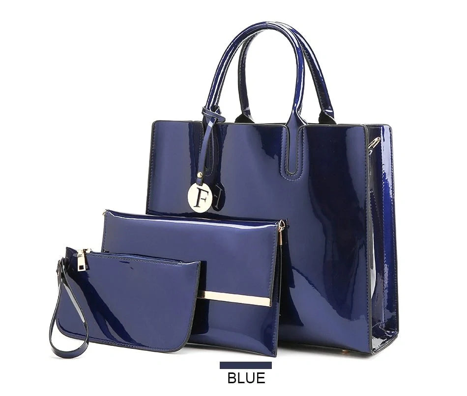 3 sets of leather handbags in various colors with zipper closure and cell phone pocket