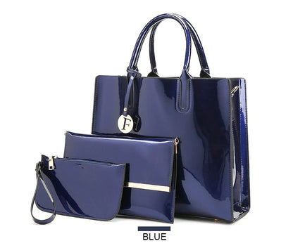 3 sets of leather handbags in various colors with zipper closure and cell phone pocket