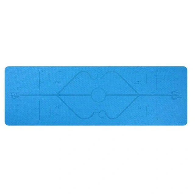Non-slip TPE yoga mat with position lines for beginners, available in multiple colors