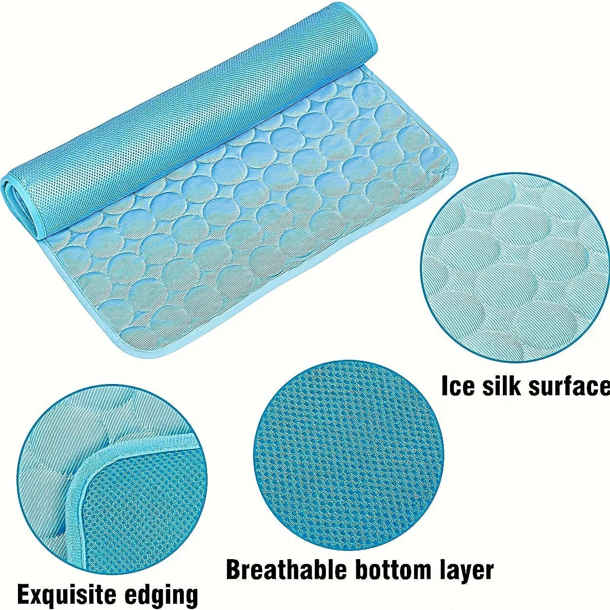 A cooling mat for pets in various sizes and colors, designed to provide refreshing comfort and temperature regulation.
