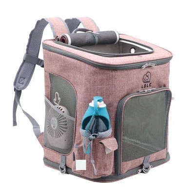Transparent pet carrier backpack with mesh windows and zippered top for easy access, perfect for transporting cats in comfort and style.