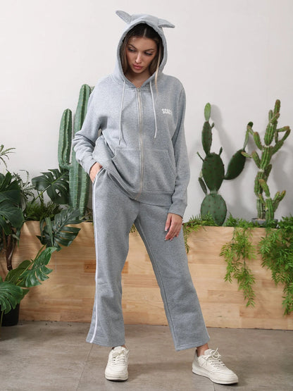 Women's Long Sleeved Hoodie Set in black and grey